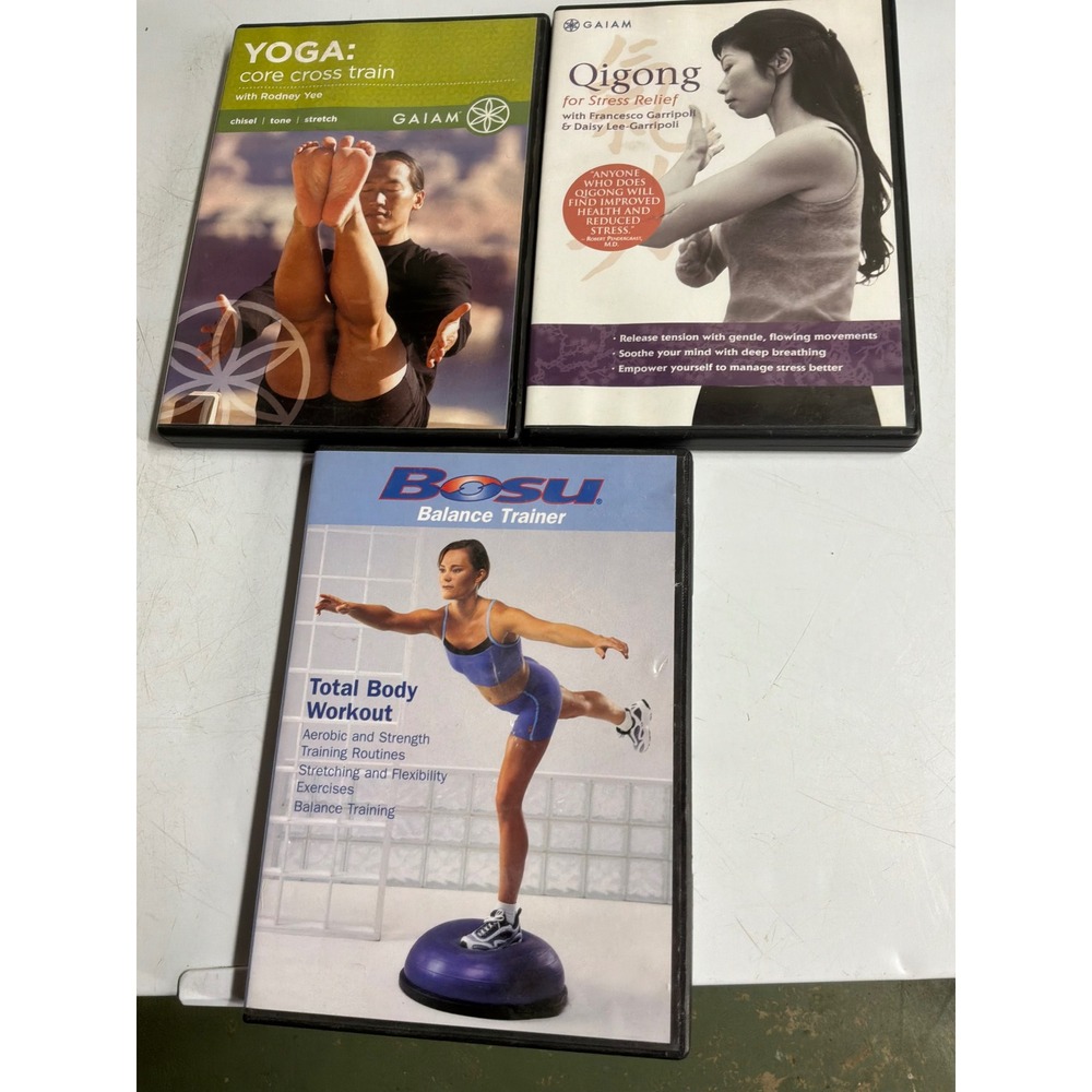 Fitness Gaiam Bosu Workout DVD Lot 3pc Yoga Qigong Balance Trainer Multi